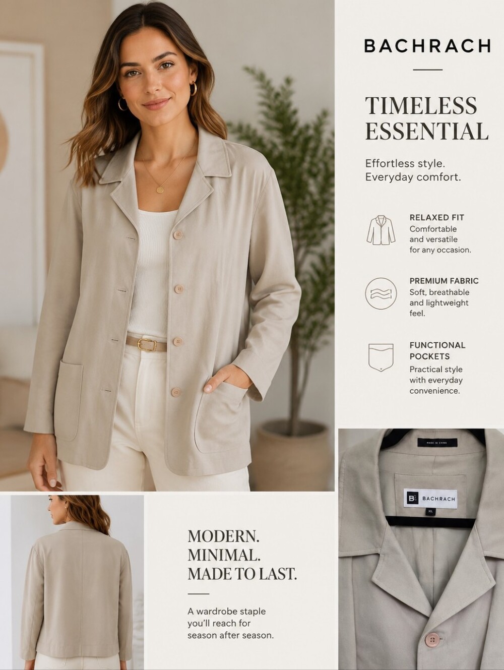 Bachrach Beige Single-Breasted Trench Coat - Picture 1 of 12